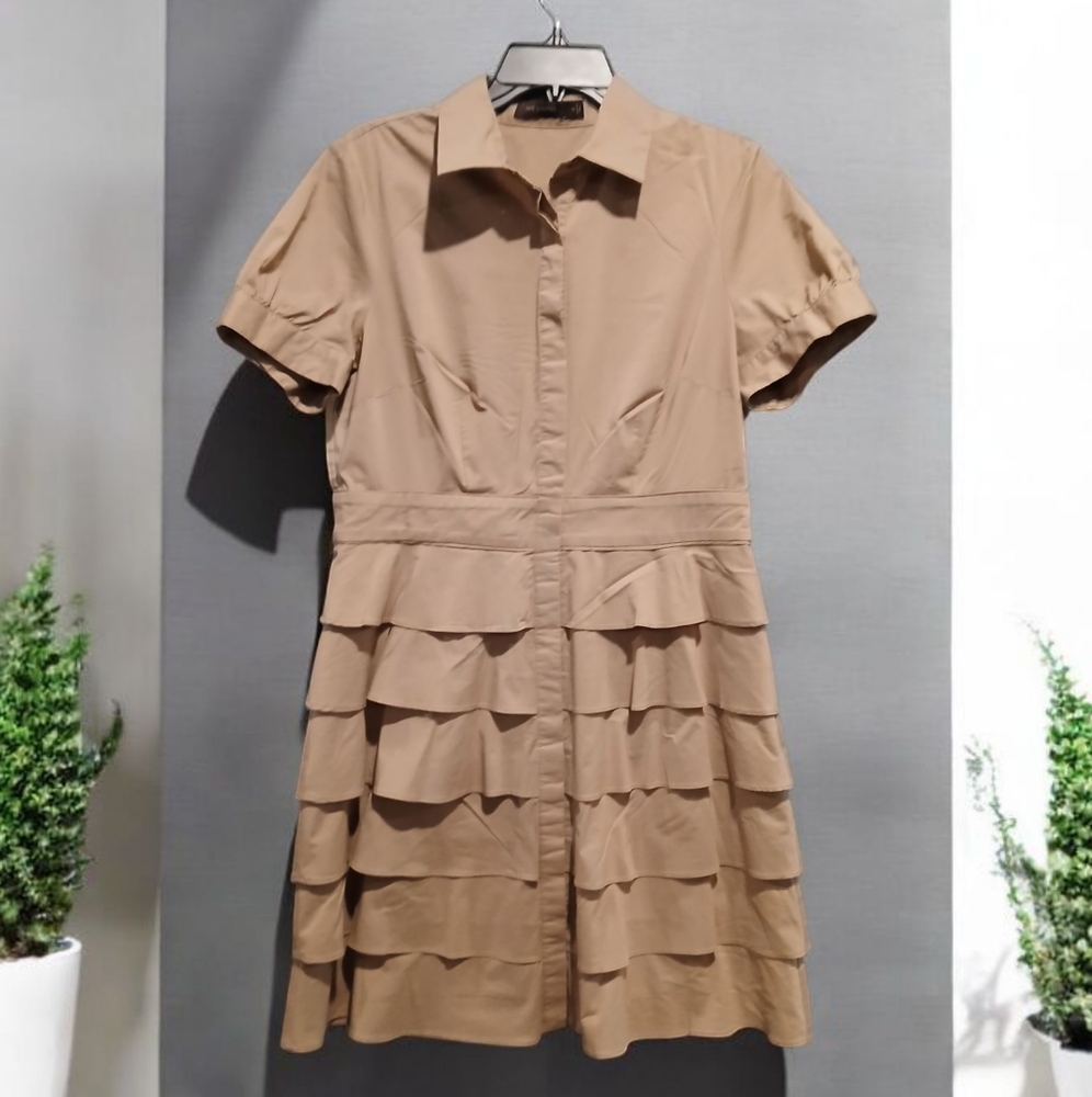 The Limited Tiered Dress Short Sleeve Womans Khaki Tan Size 10 Medium